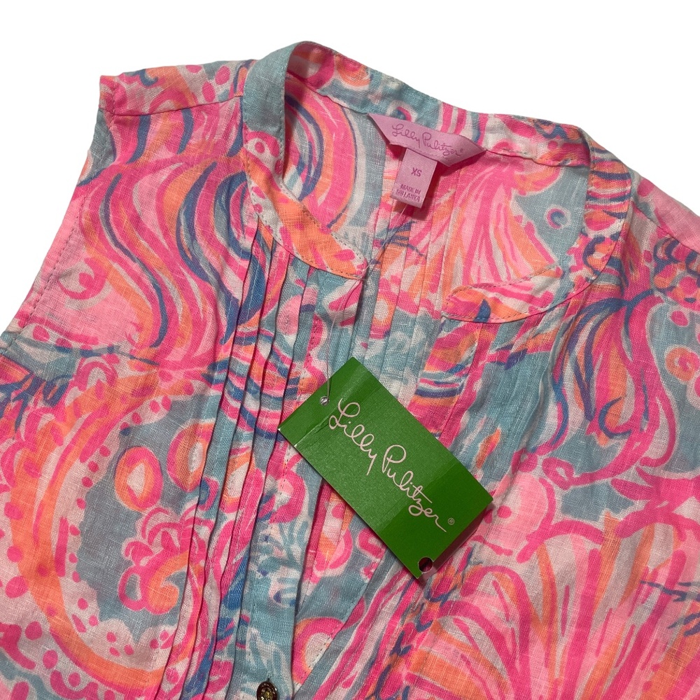 Lilly Pulitzer XS New With Tags Pink Pout 100% Linen Sleeveless Sarasota Tunic